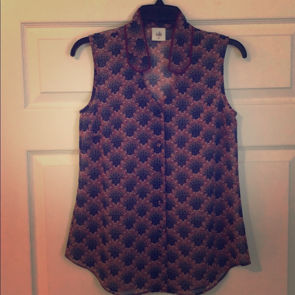 Cabi pajama print sleeveless blouse